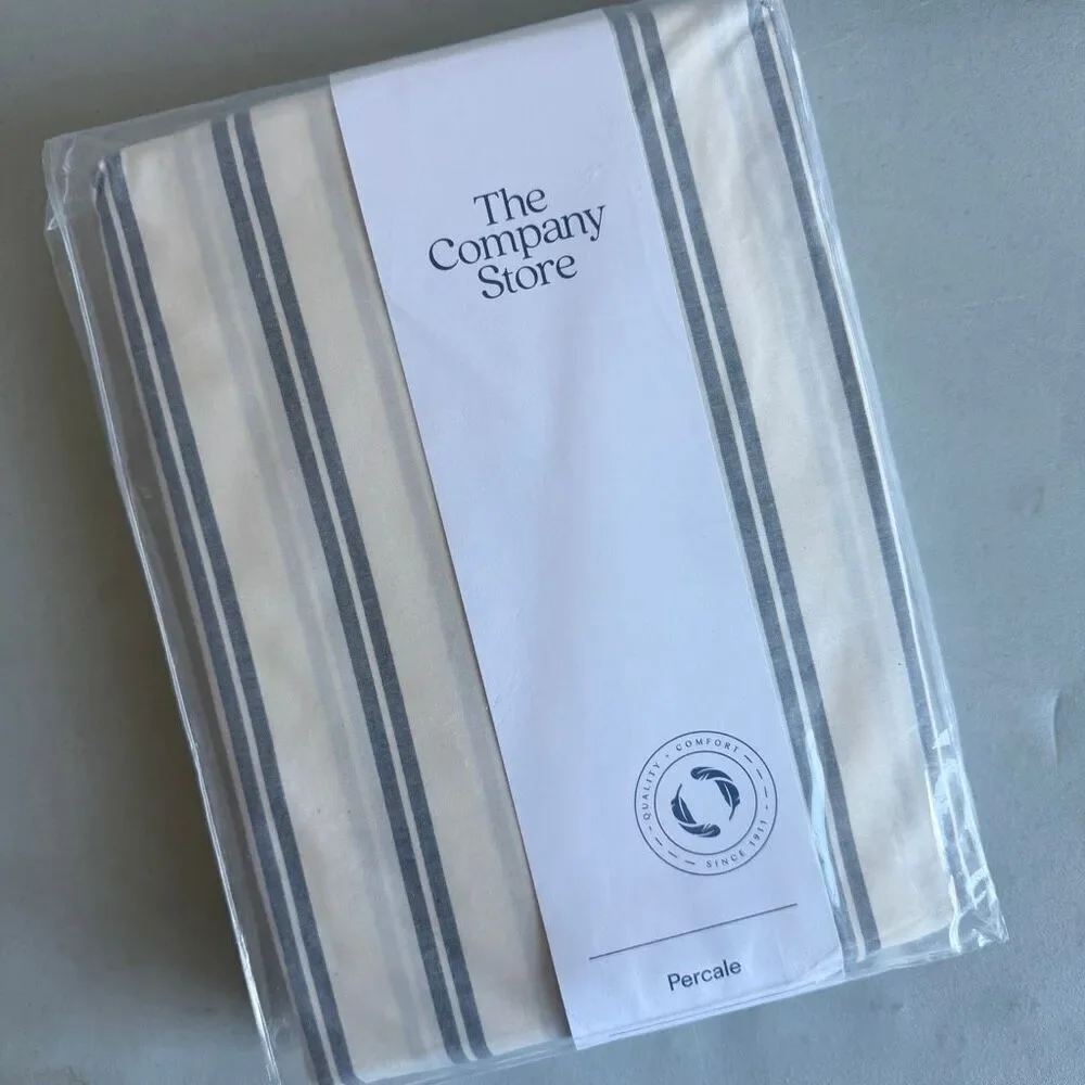 The Company Store Narrow Stripe Navy 100% Cotton Percale  Fitted Sheet, Twin